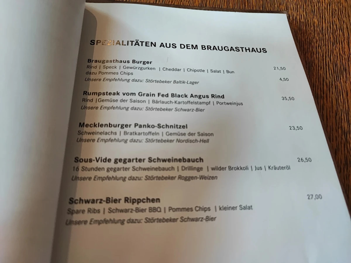 Speisekarte, Störtebeker Braugasthaus