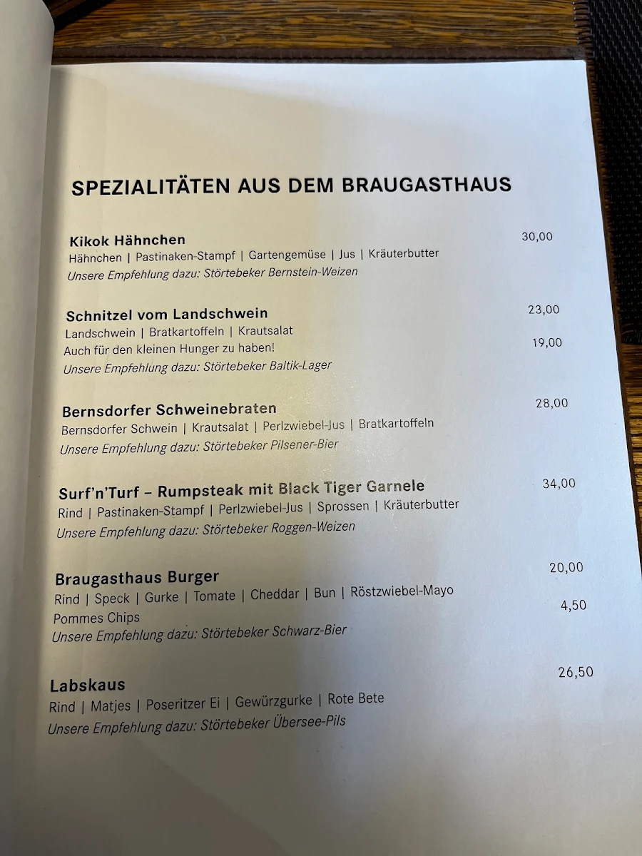 Speisekarte, Störtebeker Braugasthaus