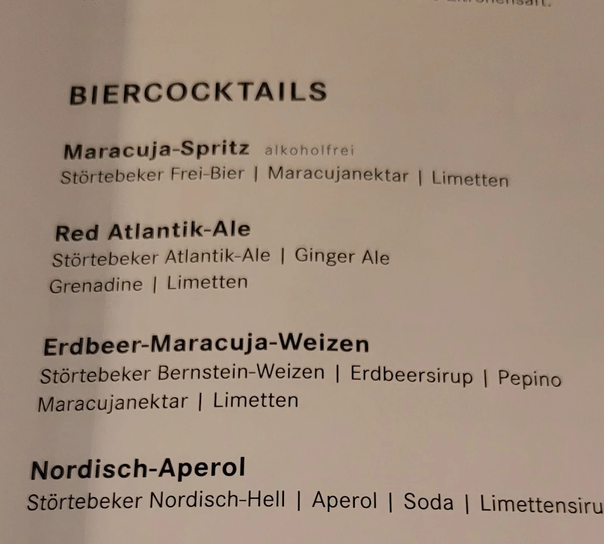 Speisekarte, Störtebeker Braugasthaus