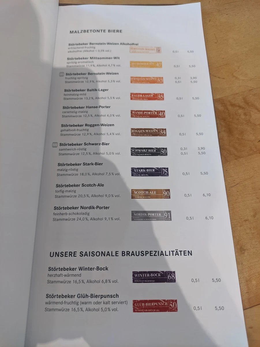 Speisekarte, Störtebeker Braugasthaus