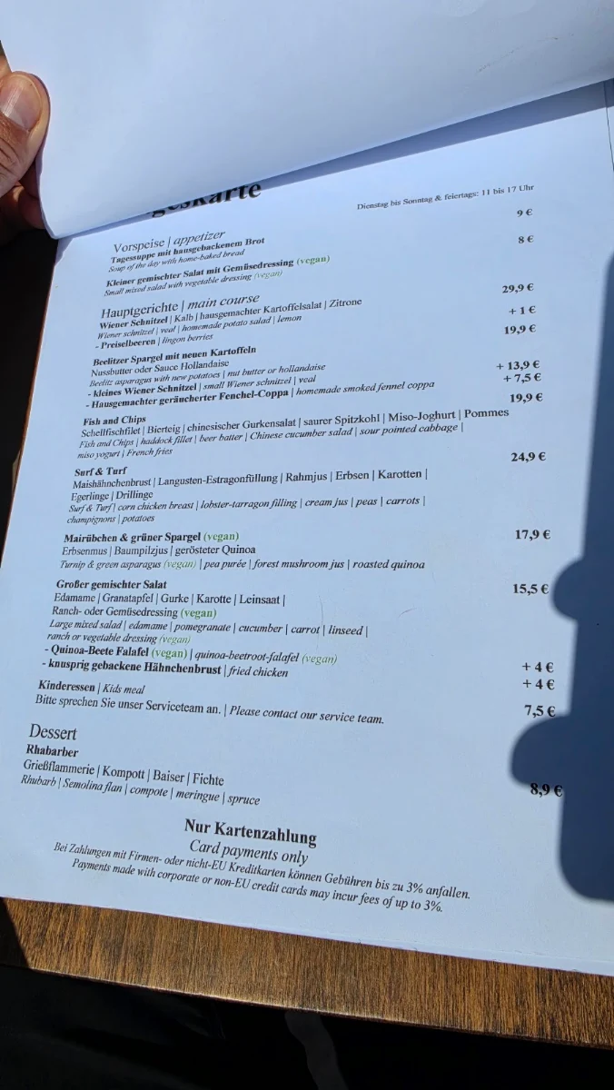 Speisekarte, Restaurant Konstantin