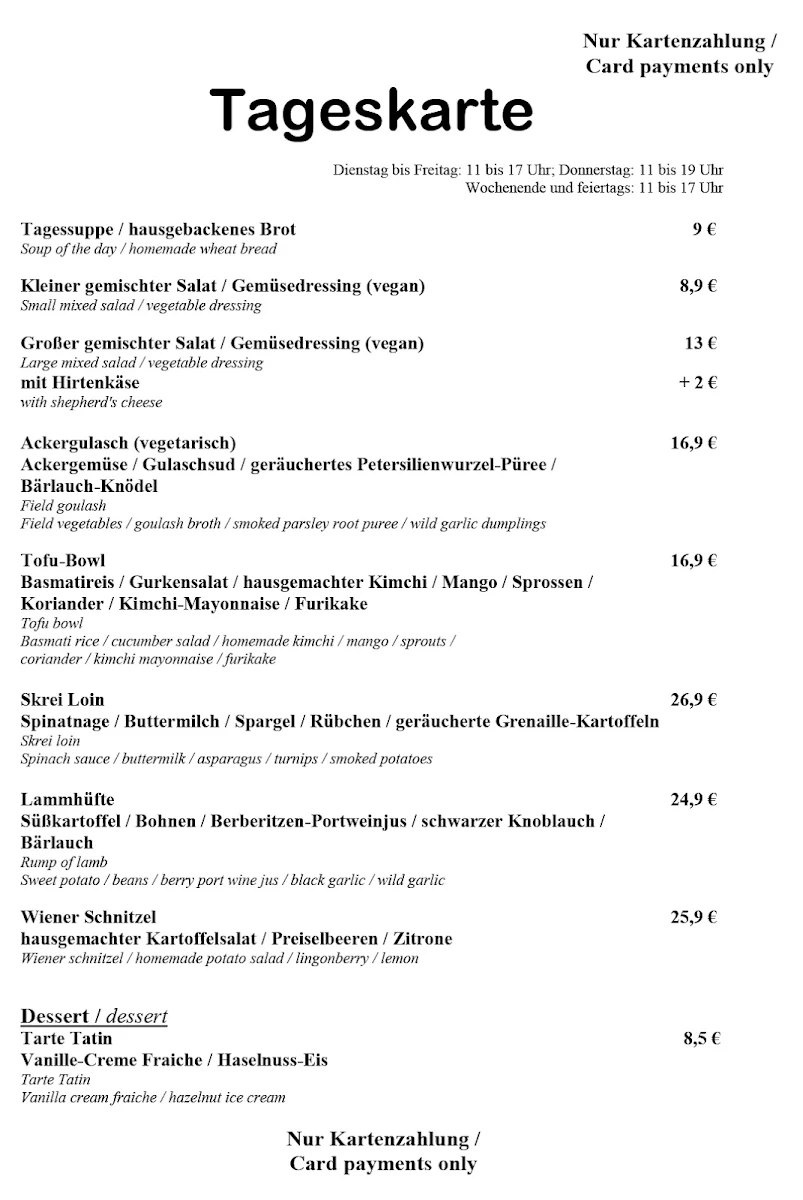 Speisekarte, Restaurant Konstantin