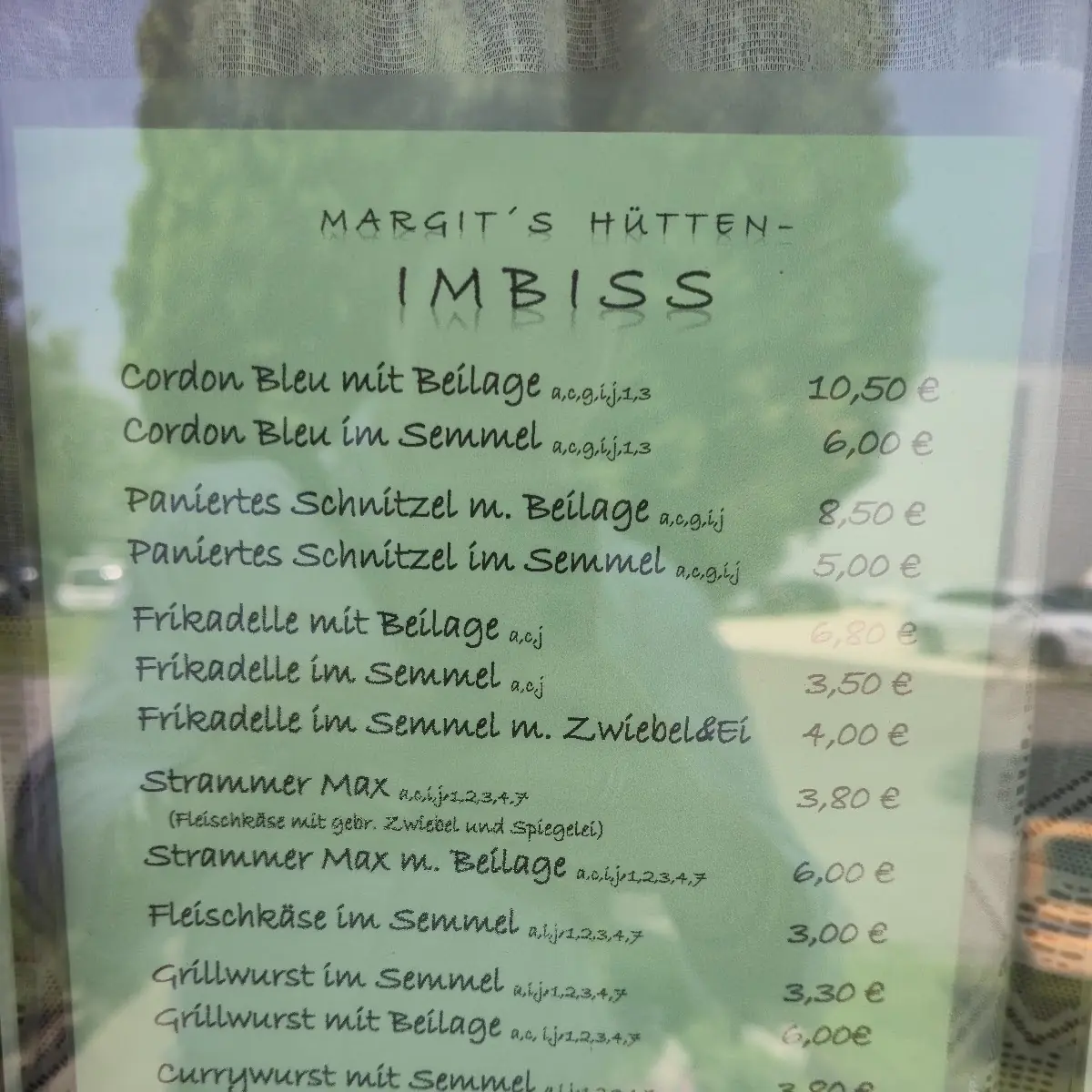Speisekarte, Margit´s Hütten Imbiss mit frischer Hausmannskost