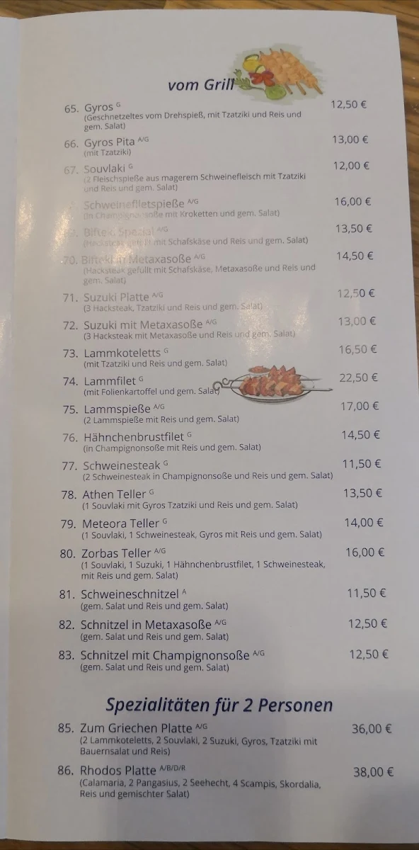 Speisekarte, Taverne Zum Griechen