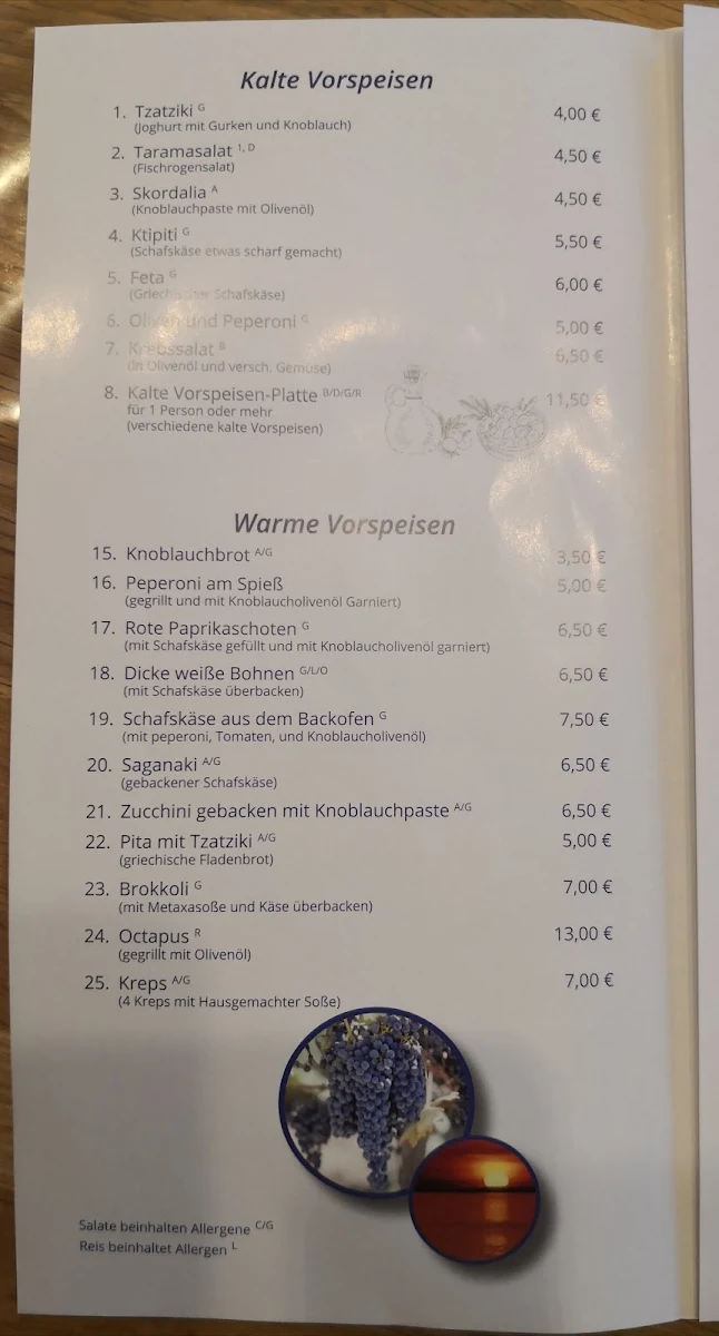Speisekarte, Taverne Zum Griechen