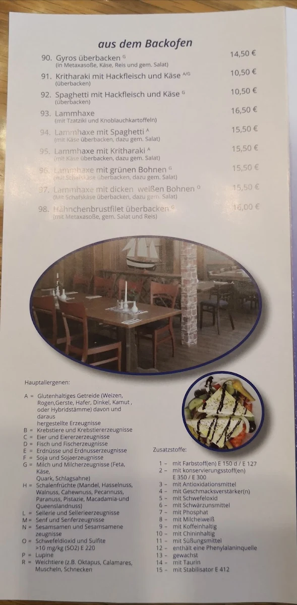 Speisekarte, Taverne Zum Griechen