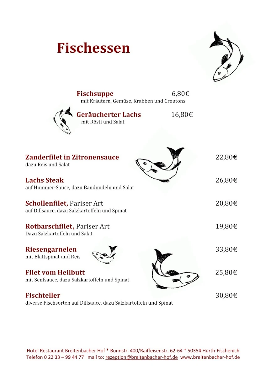 Speisekarte, Breitenbacher Hof - Hotel Restaurant