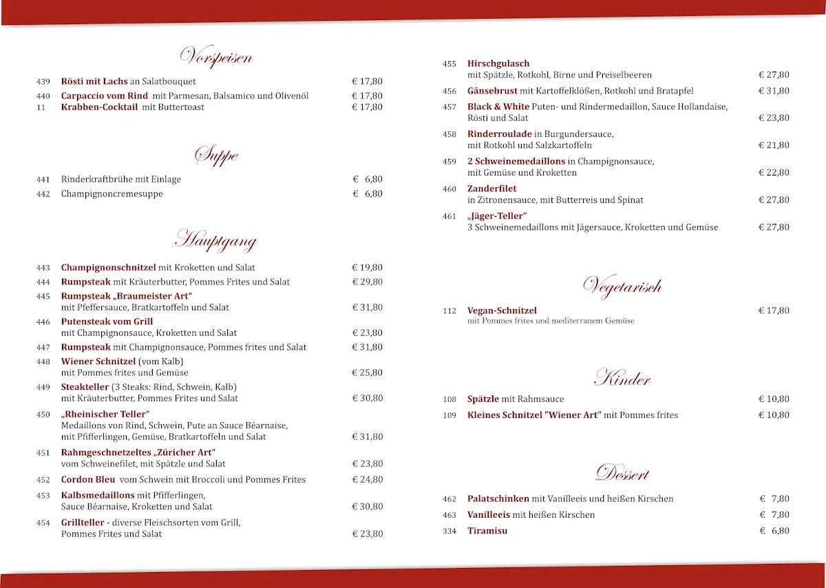 Speisekarte, Breitenbacher Hof - Hotel Restaurant