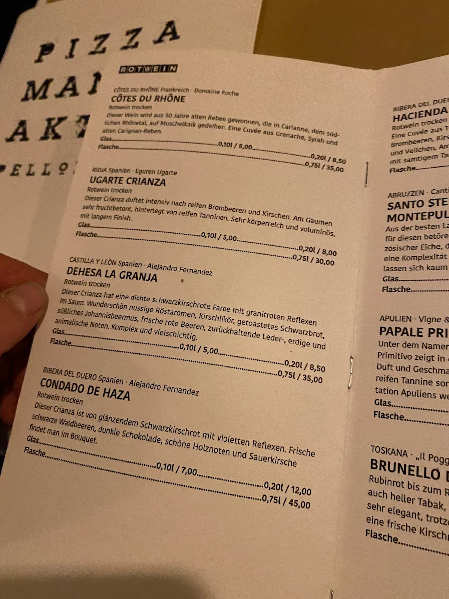 Speisekarte, Restaurant Pellolitto Pizzamanufaktur