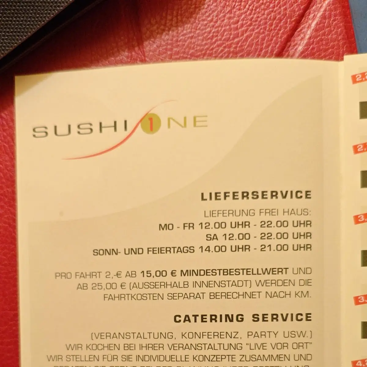 Speisekarte, SushiOne