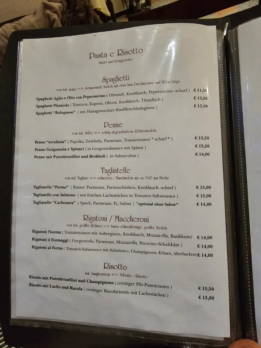 Speisekarte, Trattoria Da Capo