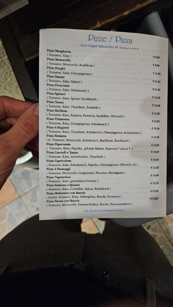 Speisekarte, Trattoria Da Capo