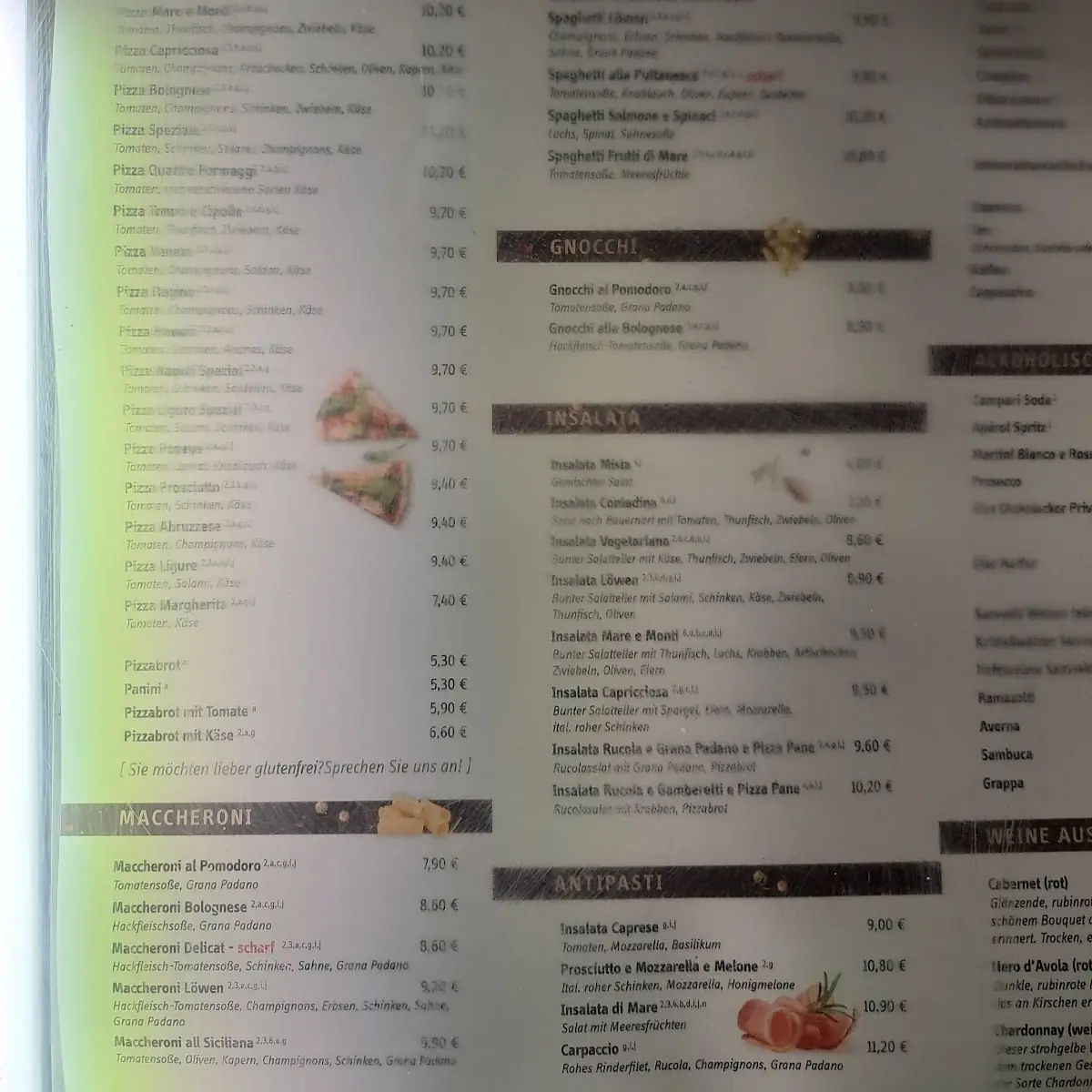 Speisekarte, Pizzeria Löwen