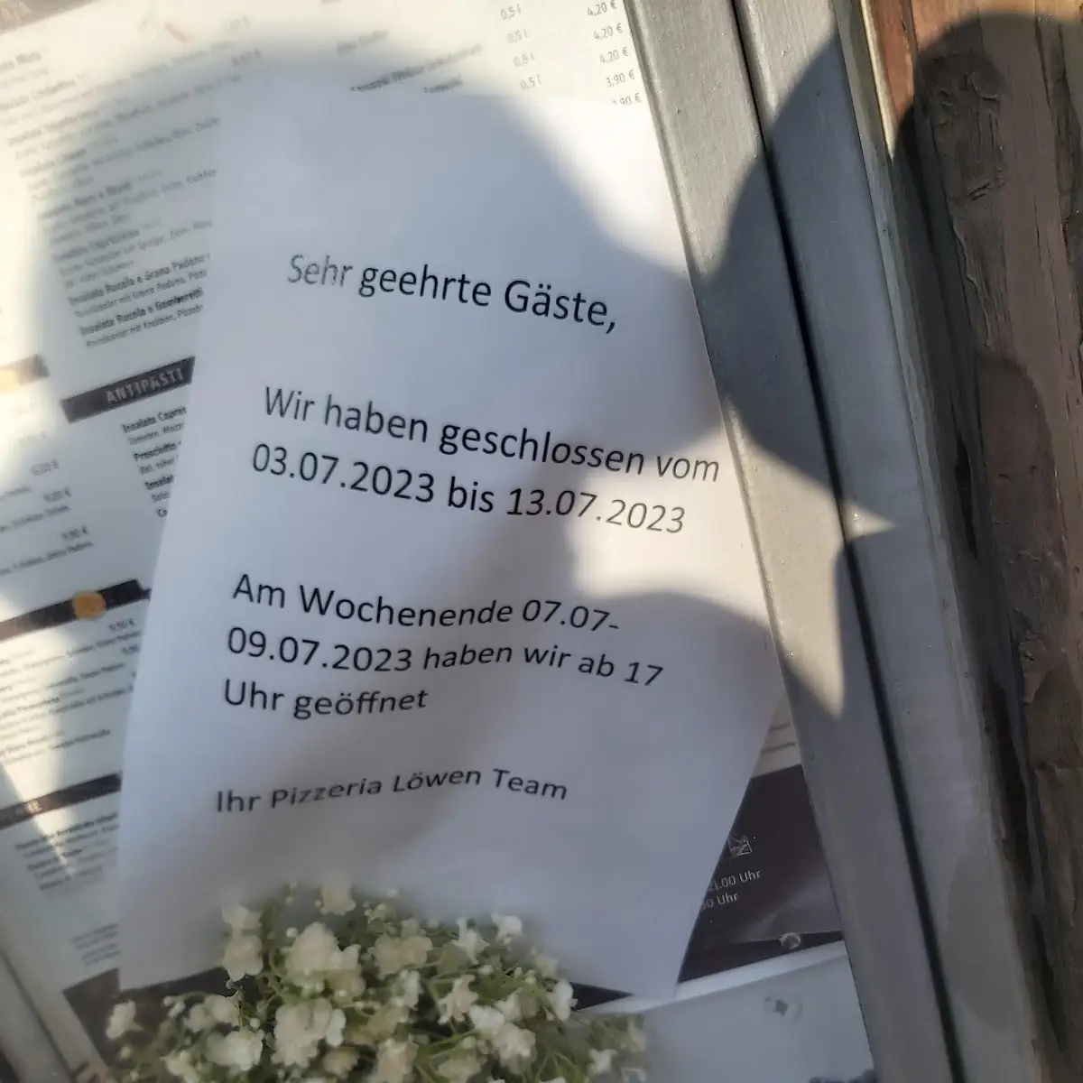 Speisekarte, Pizzeria Löwen