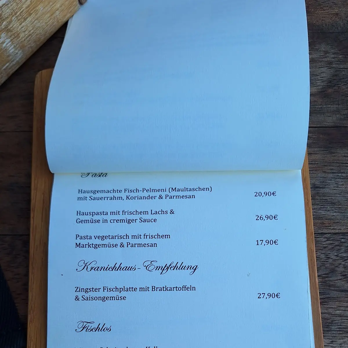 Speisekarte, Kranichhaus