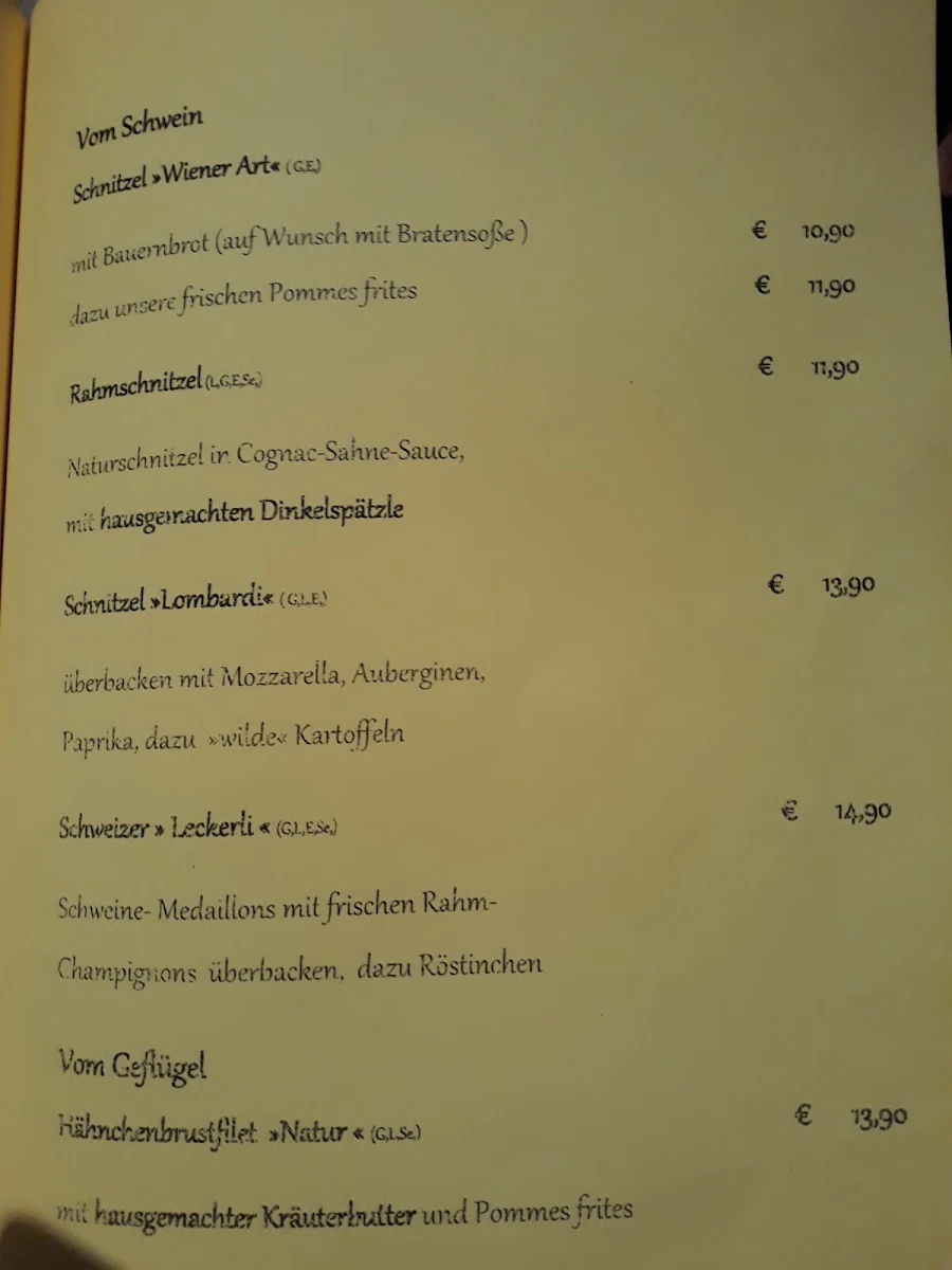 Speisekarte, Gaststätte Ringelbach