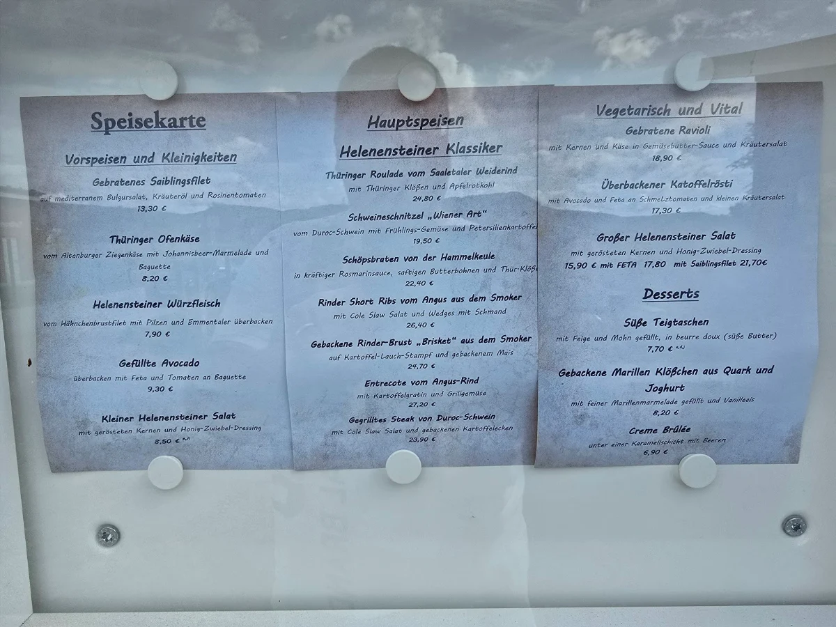 Speisekarte, Gaststätte Helenenstein