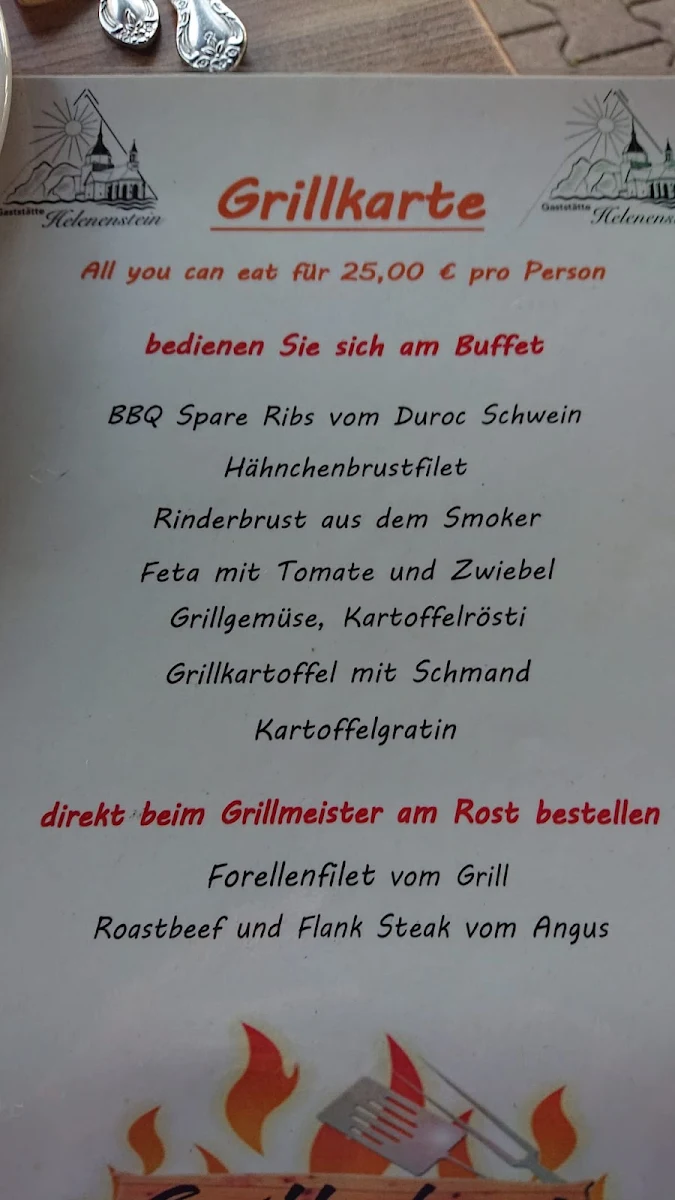 Speisekarte, Gaststätte Helenenstein