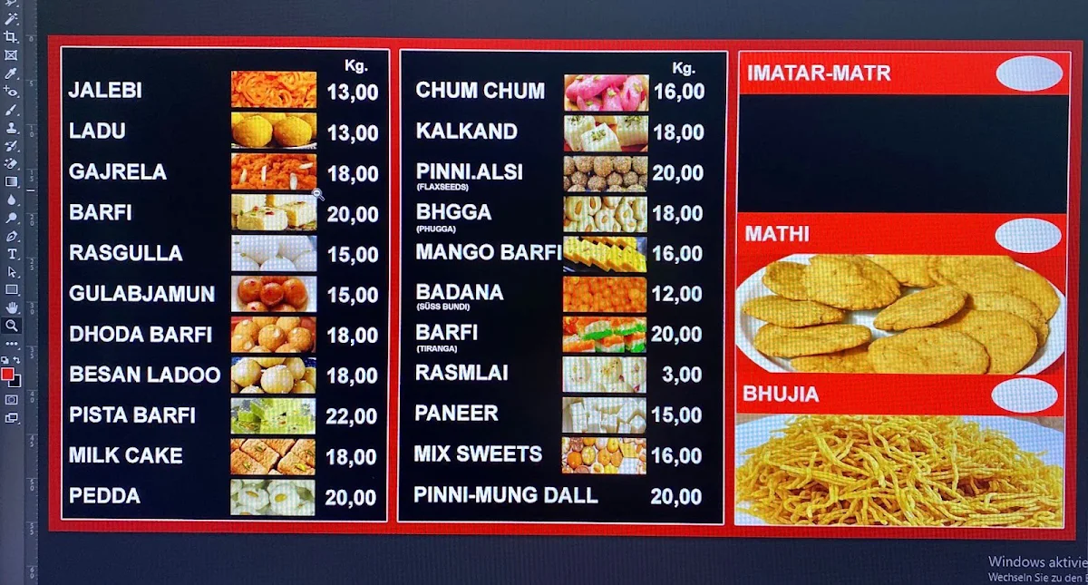 Speisekarte, Pabla Sweets