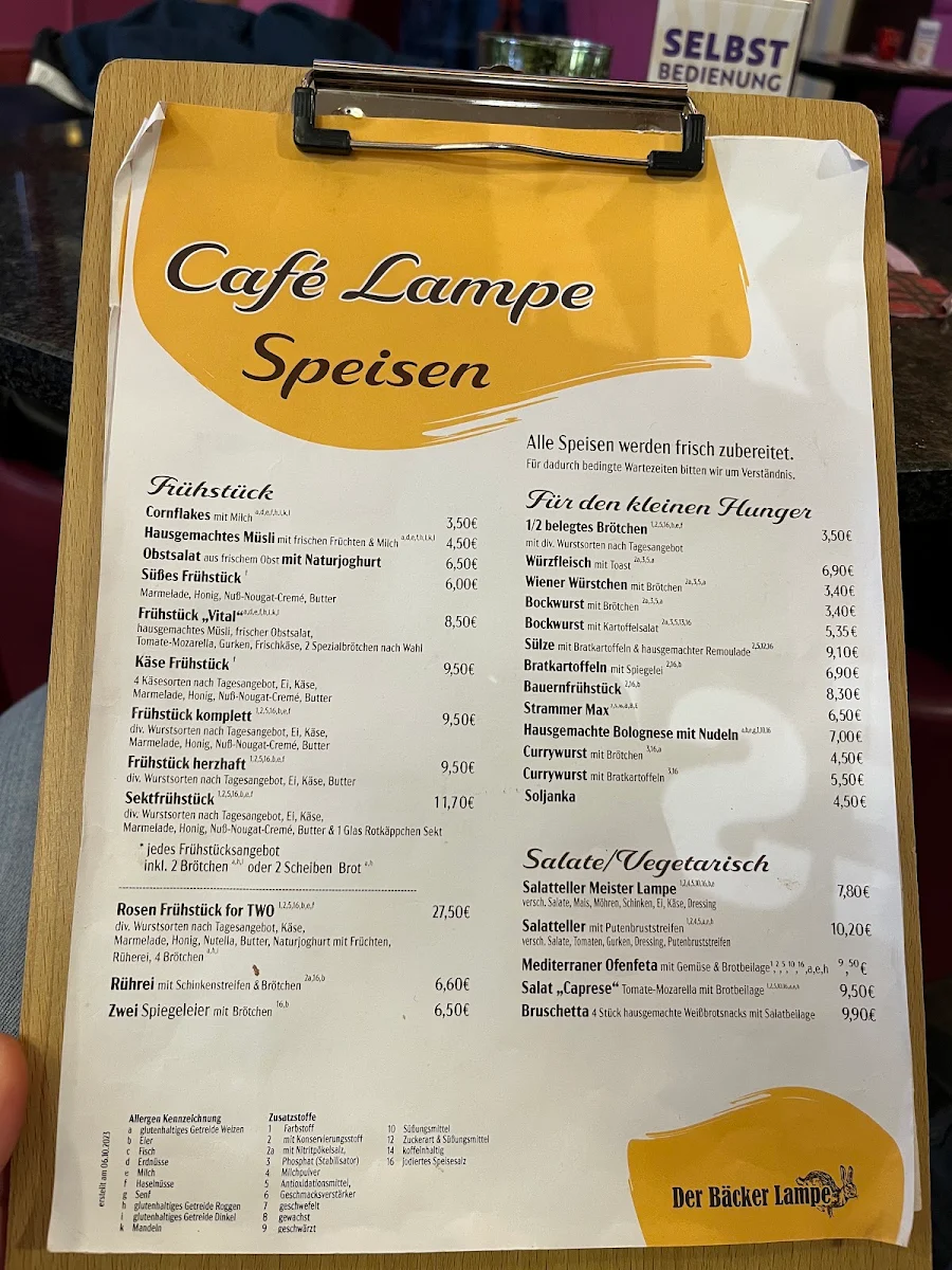 Speisekarte, Der Bäcker Lampe