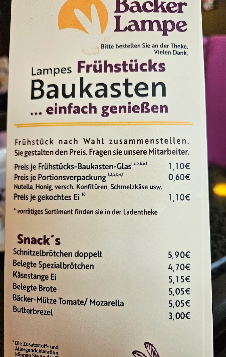 Speisekarte, Der Bäcker Lampe