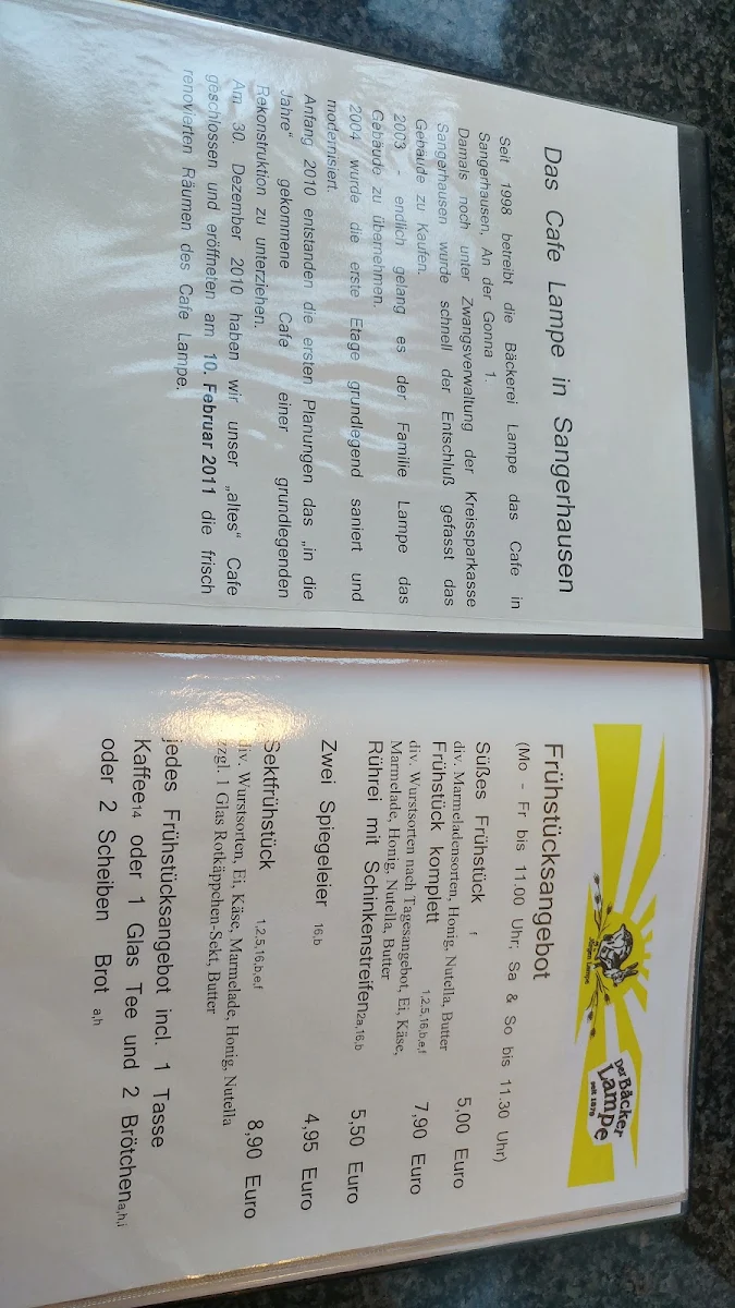 Speisekarte, Der Bäcker Lampe