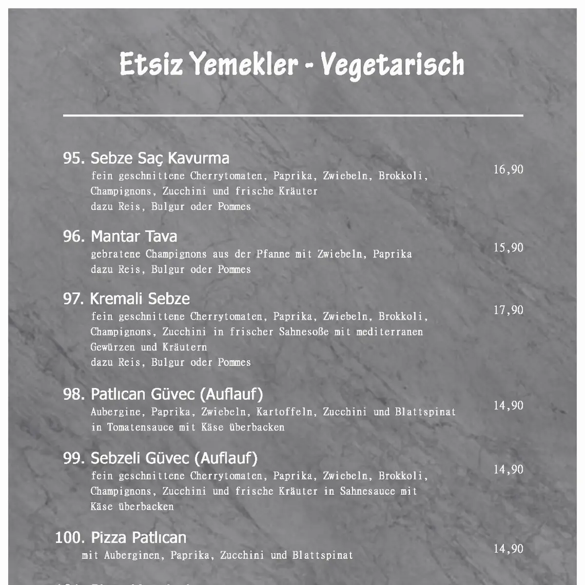 Speisekarte, Sumak Bar& Restaurant