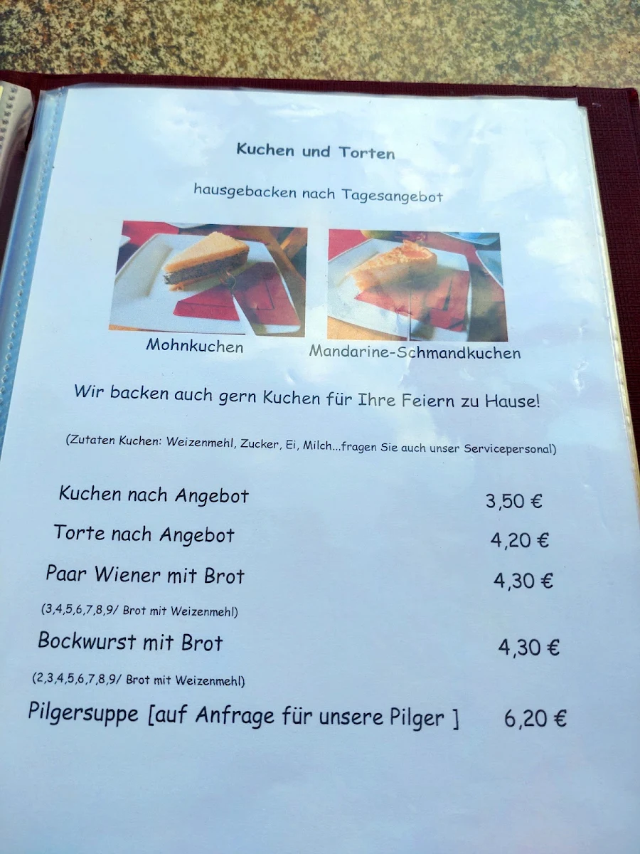 Speisekarte, Burgcafé Lampertswalde