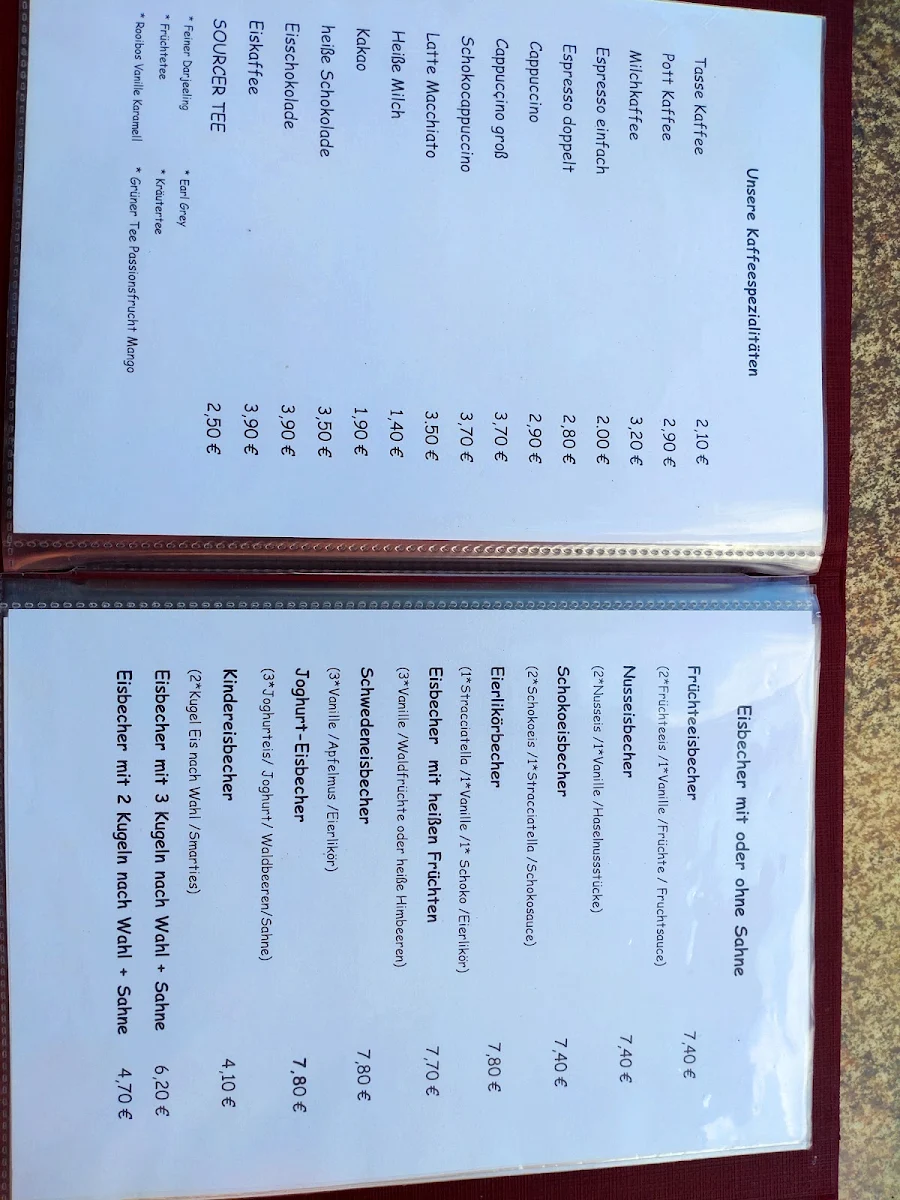 Speisekarte, Burgcafé Lampertswalde