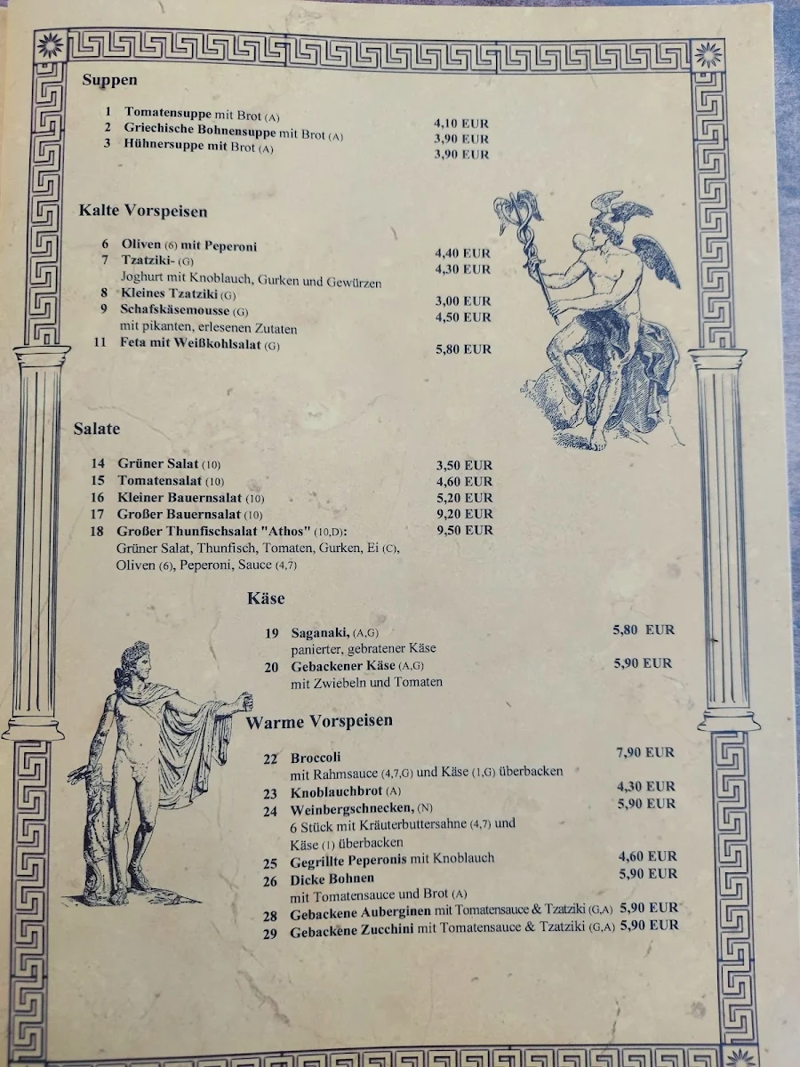Speisekarte, Athos