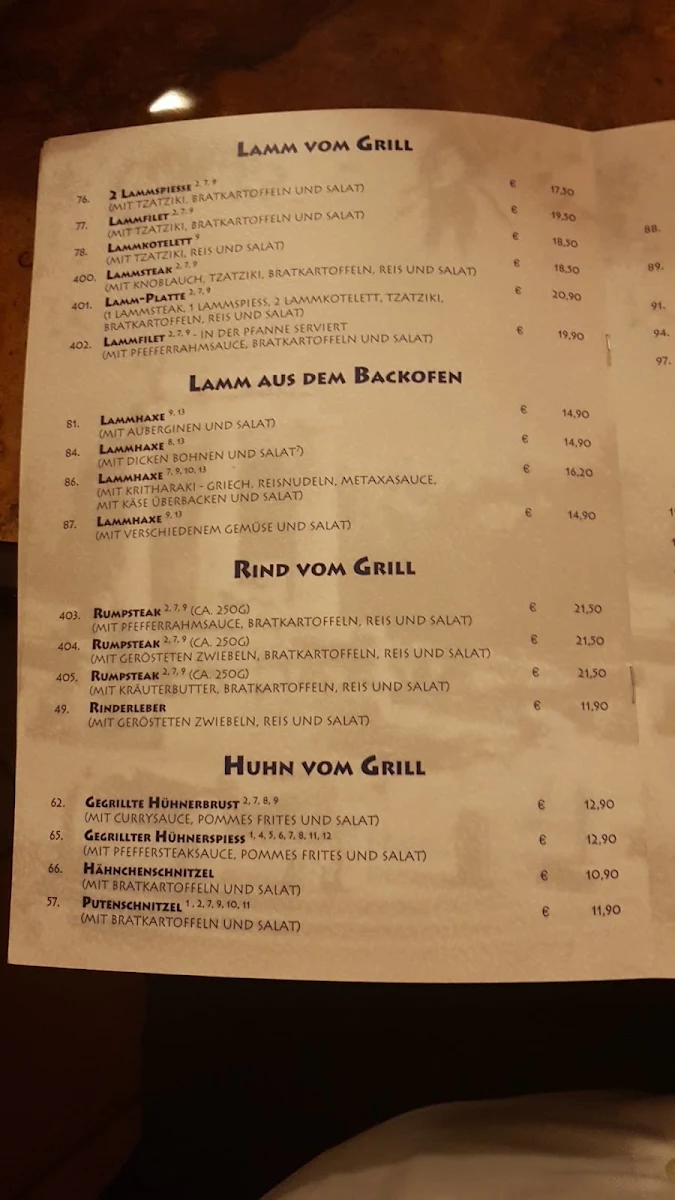 Speisekarte, Restaurant Delphi Mainz