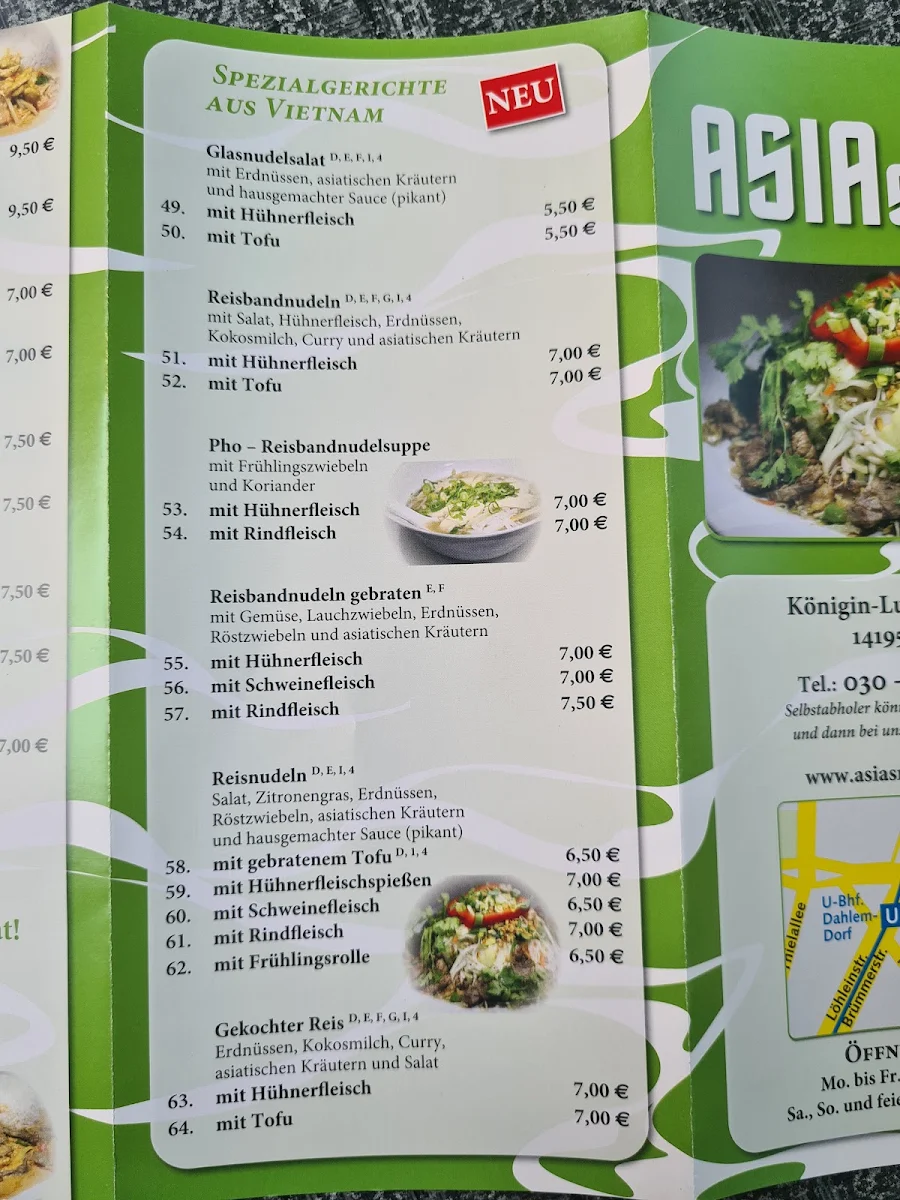 Speisekarte, Asia Snack Dahlem
