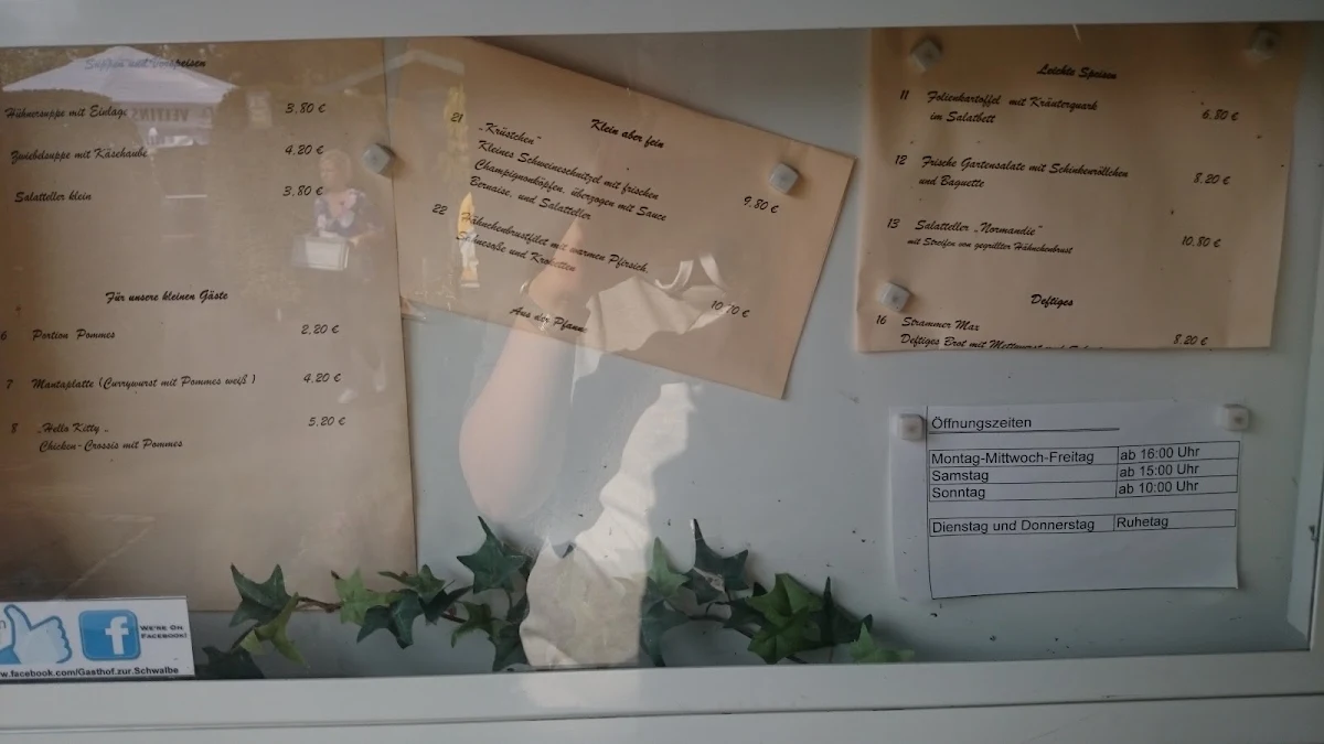 Speisekarte, Gaststätte Zur Schwalbe