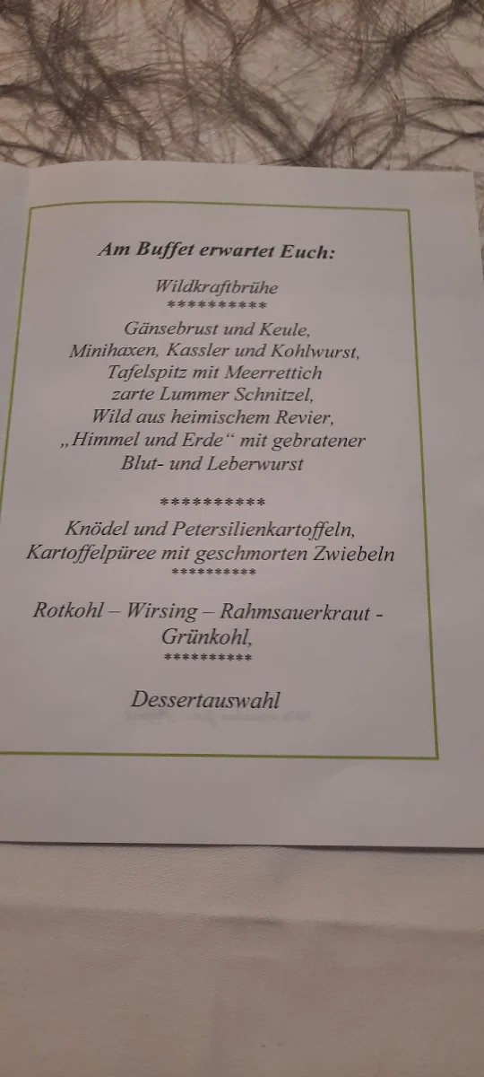 Speisekarte, Gaststätte Zur Schwalbe