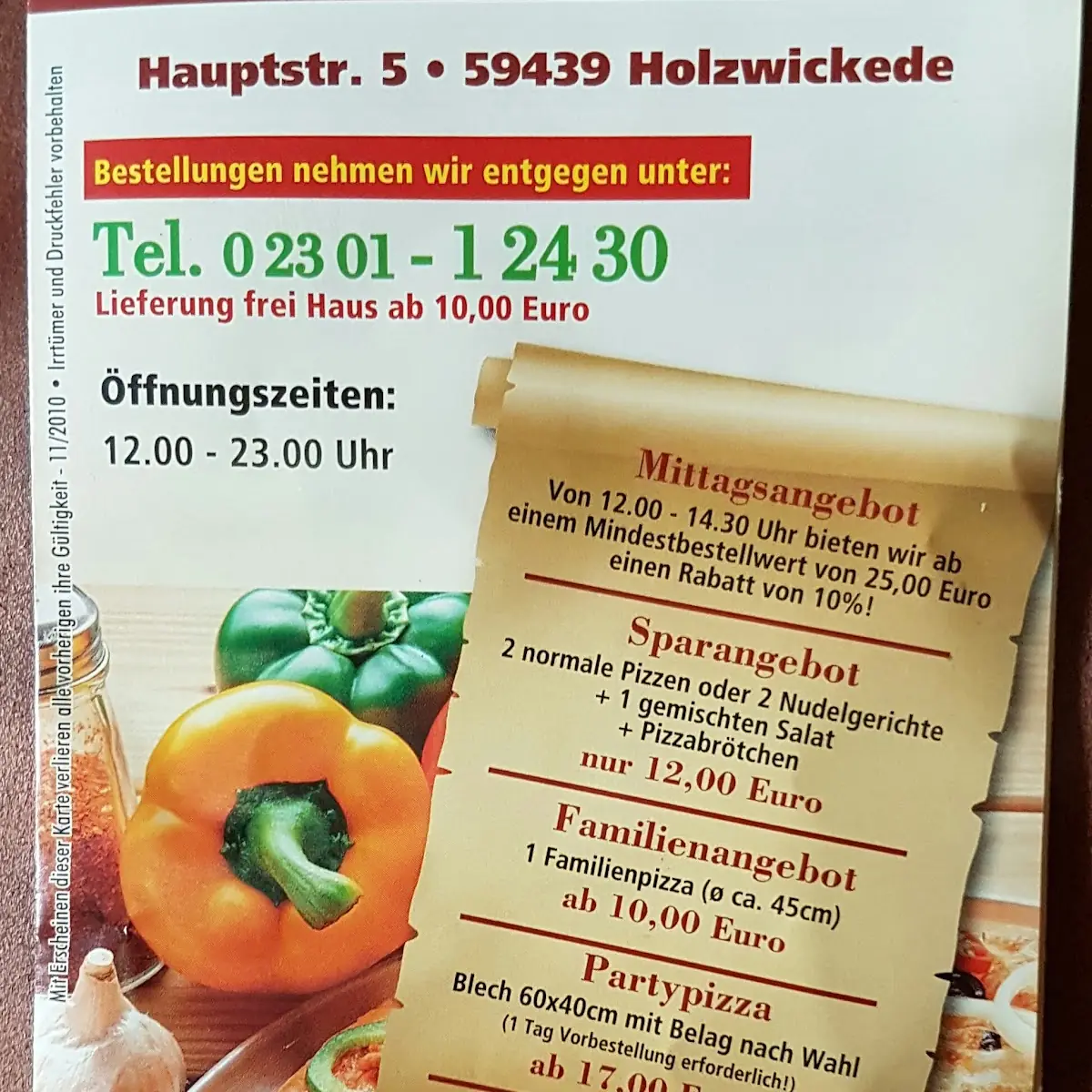 Speisekarte, Pizzeria Positano UG