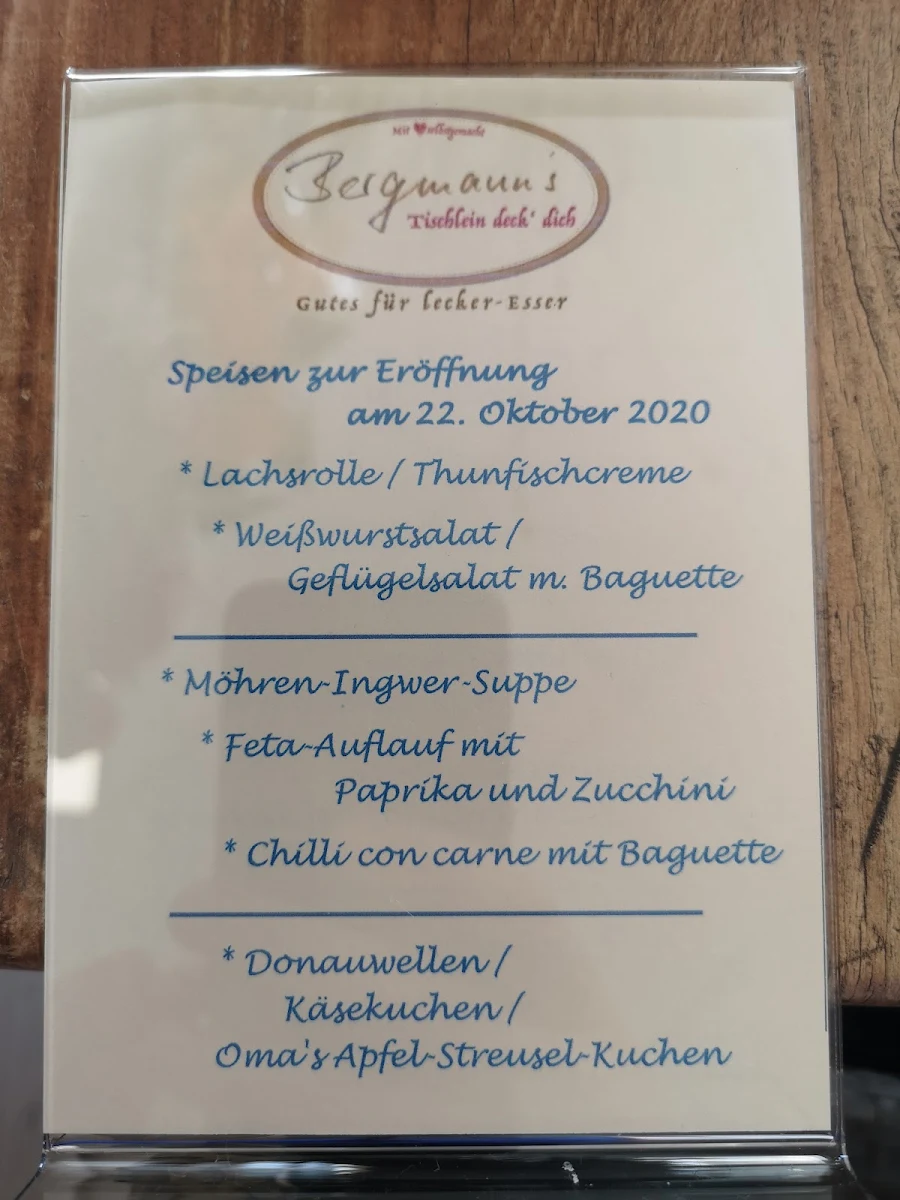 Speisekarte, Bergmann`s Tischlein deck' dich