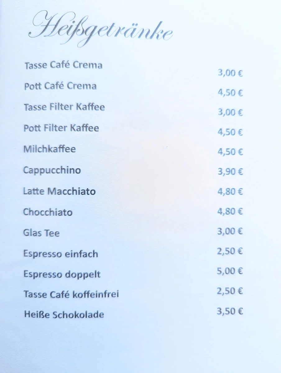 Speisekarte, Schlosscafé Eberhardine