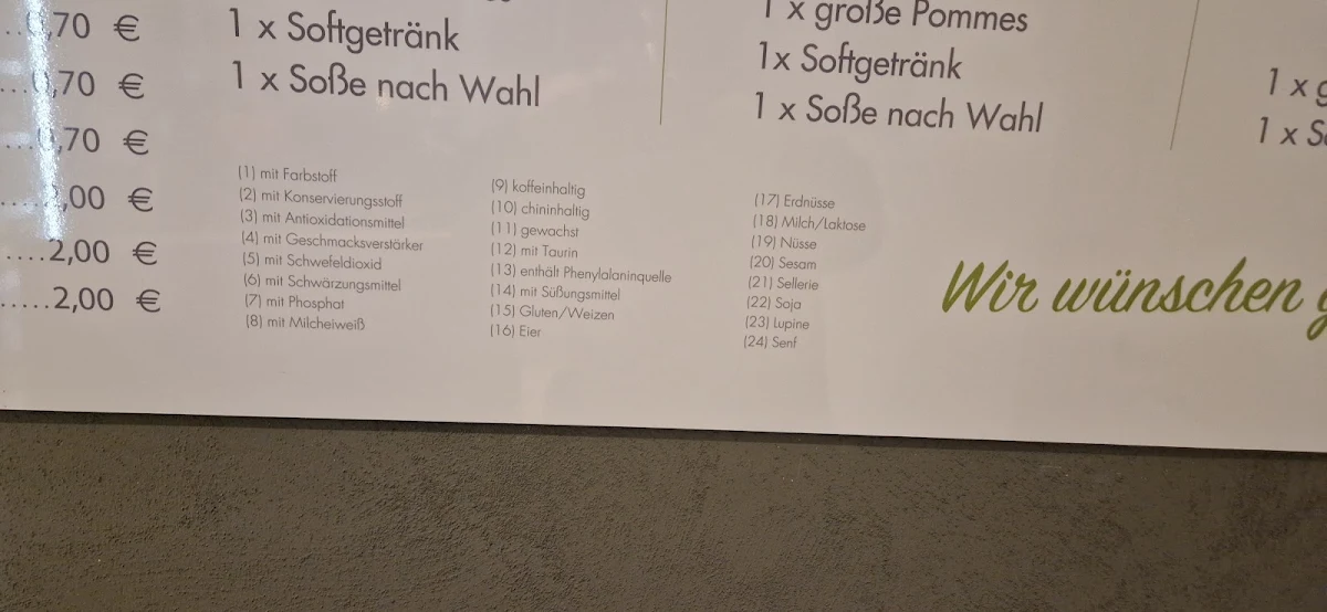 Speisekarte, Imbisstro