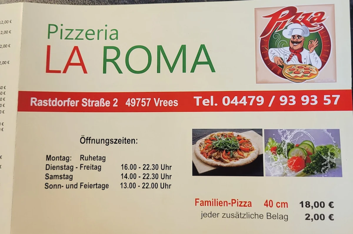 Speisekarte, Pizzeria La Roma