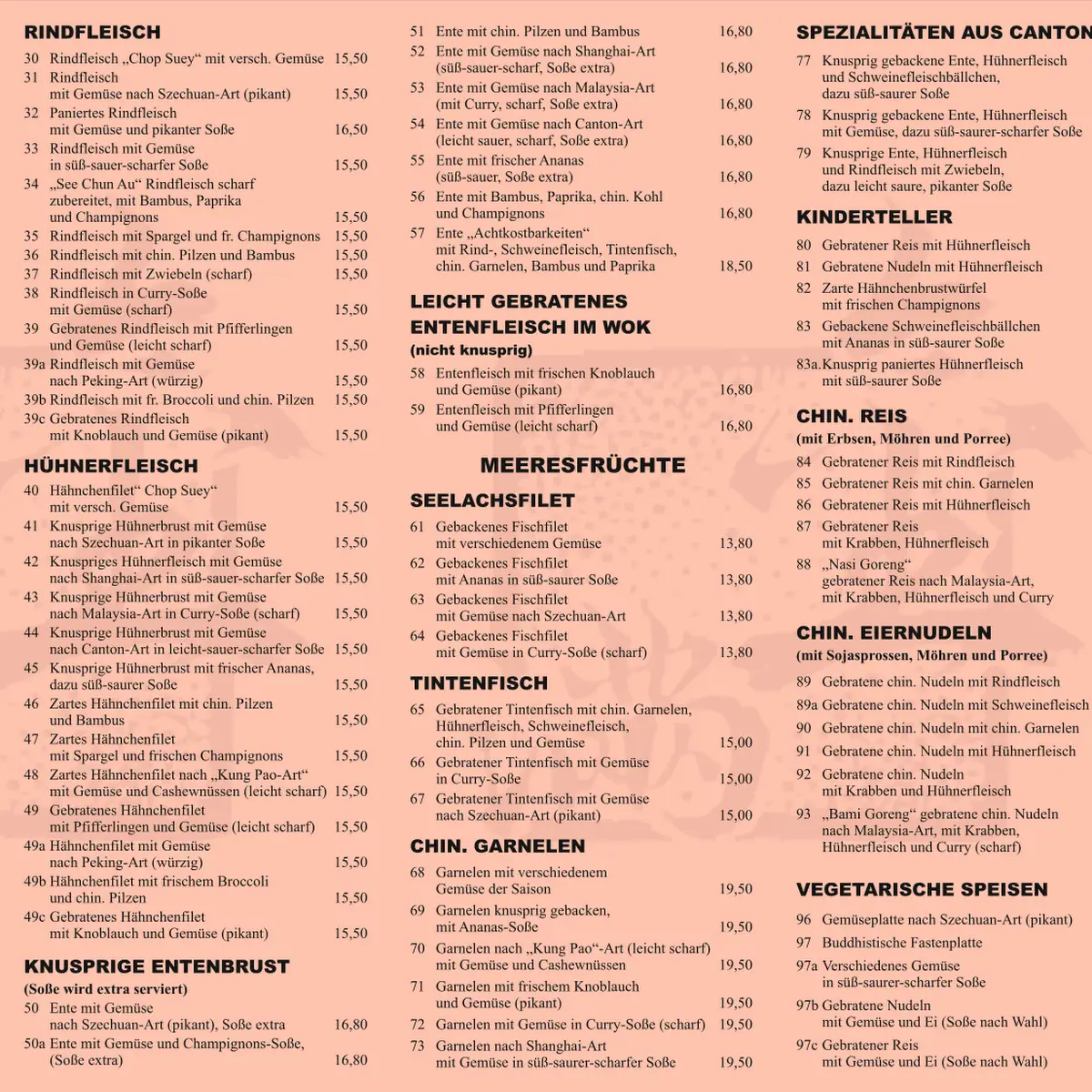 Speisekarte, China Restaurant Mandarin