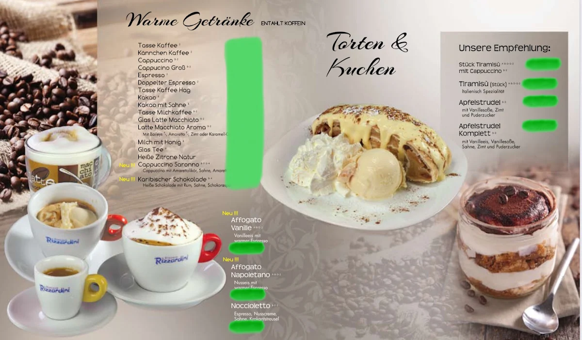 Speisekarte, Eiscafé Rizzardini