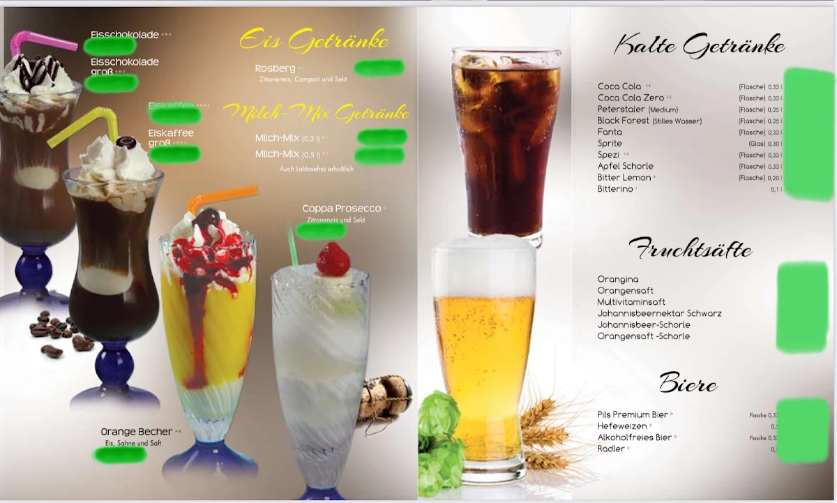 Speisekarte, Eiscafé Rizzardini