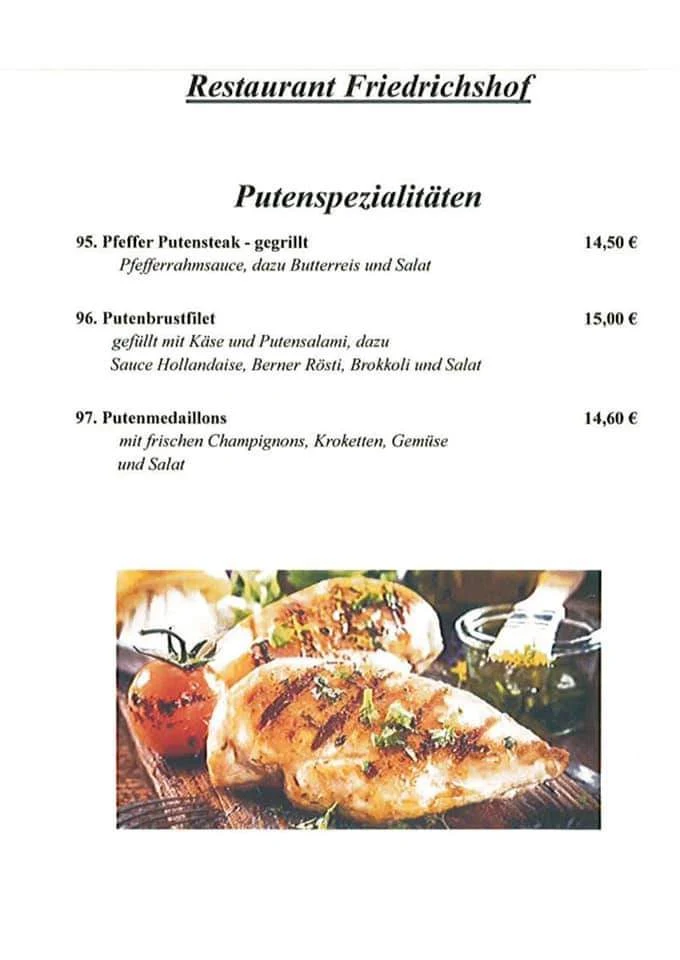 Speisekarte, Restaurant Friedrichshof