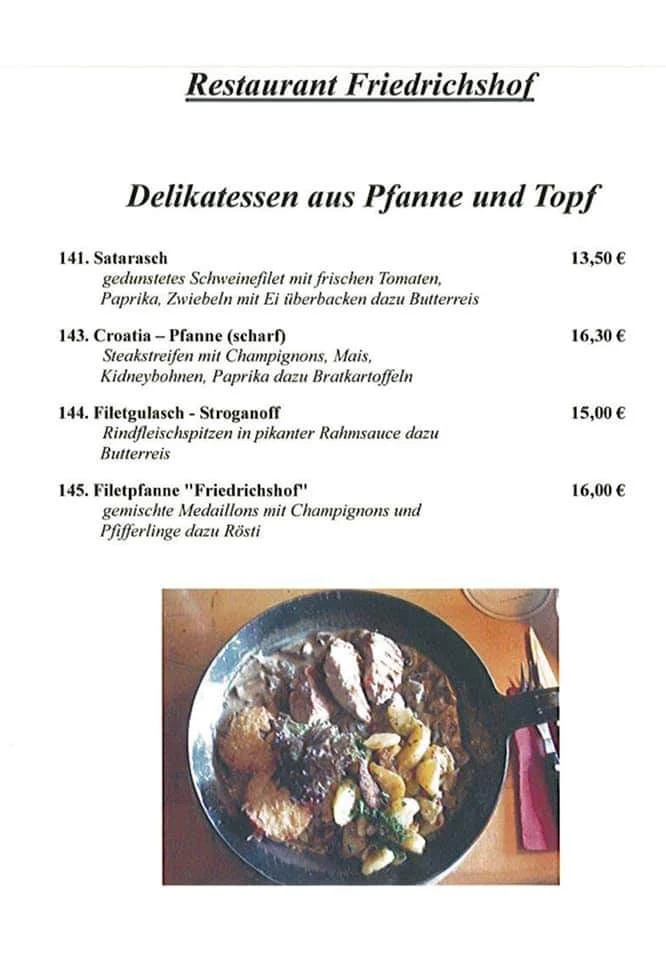 Speisekarte, Restaurant Friedrichshof