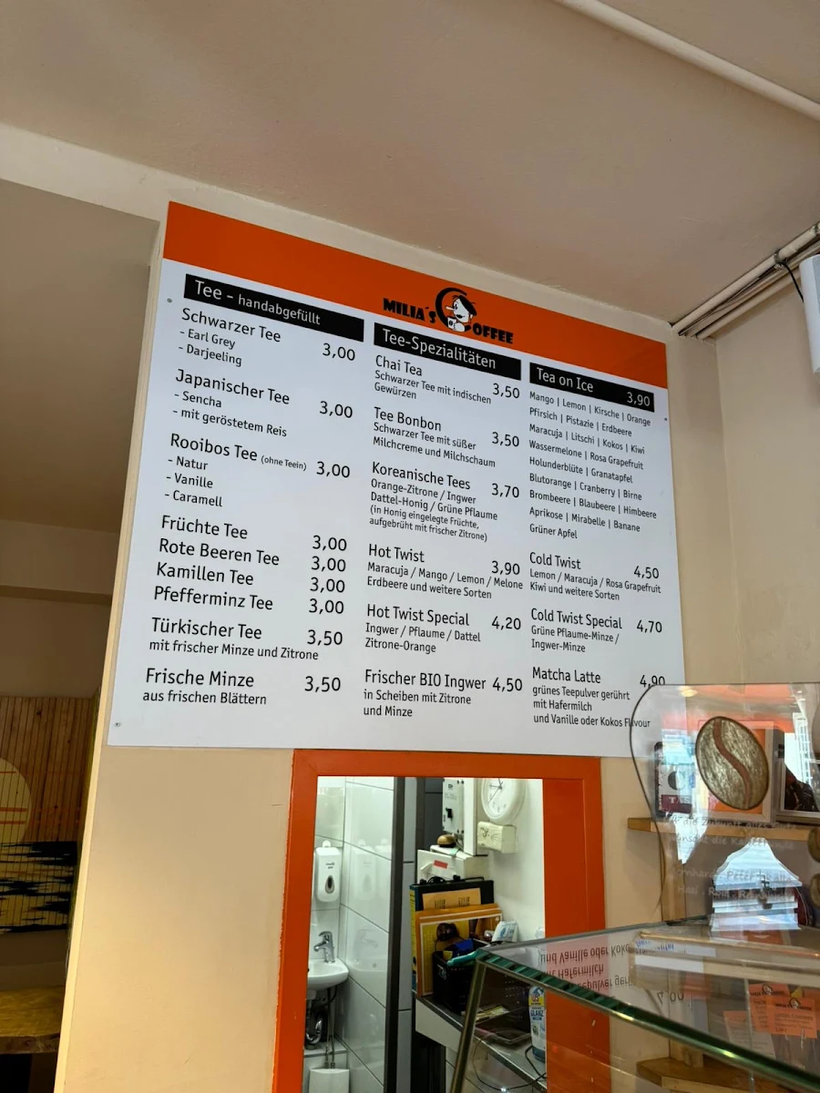 Speisekarte, Milia's Coffee