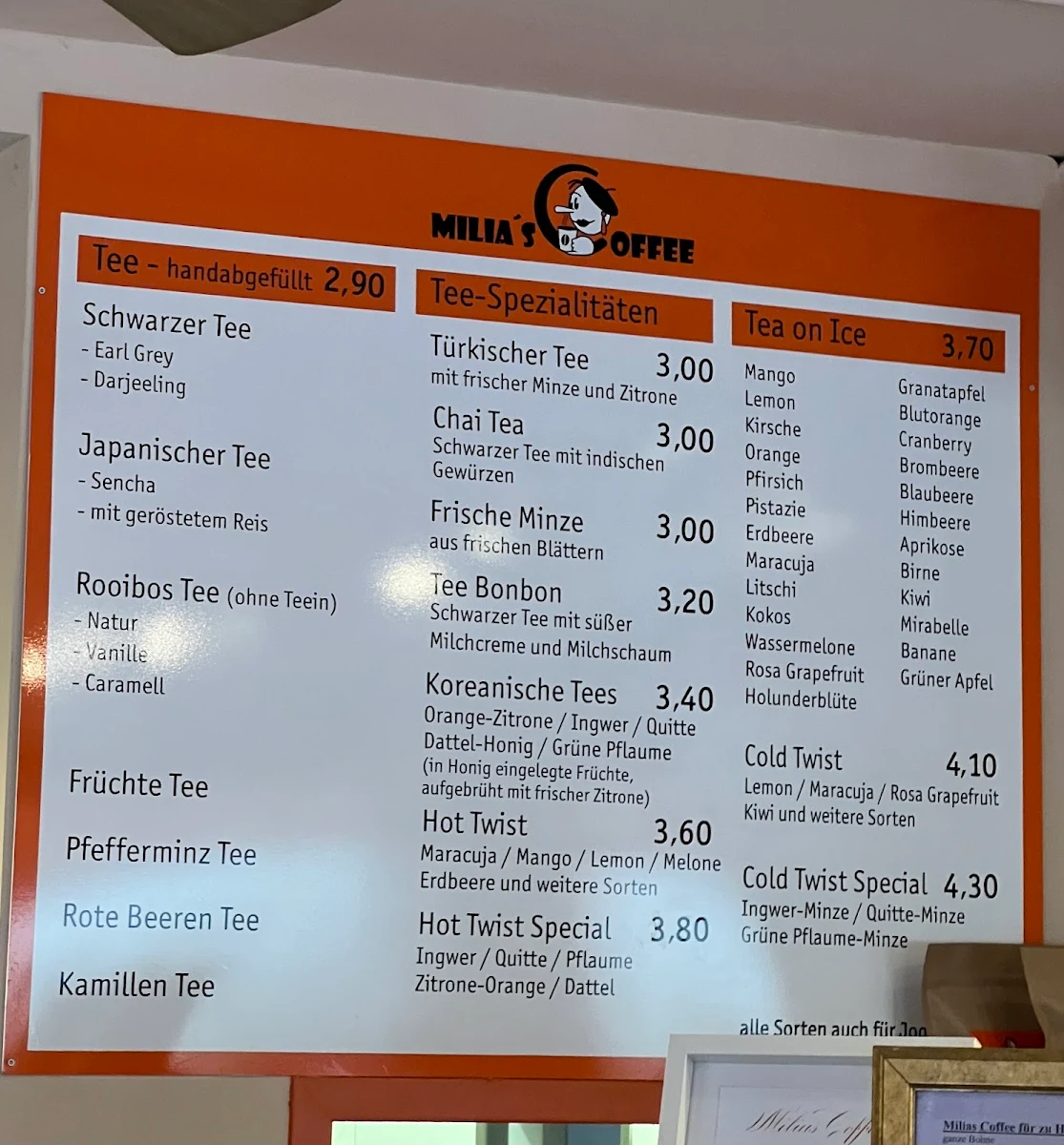Speisekarte, Milia's Coffee