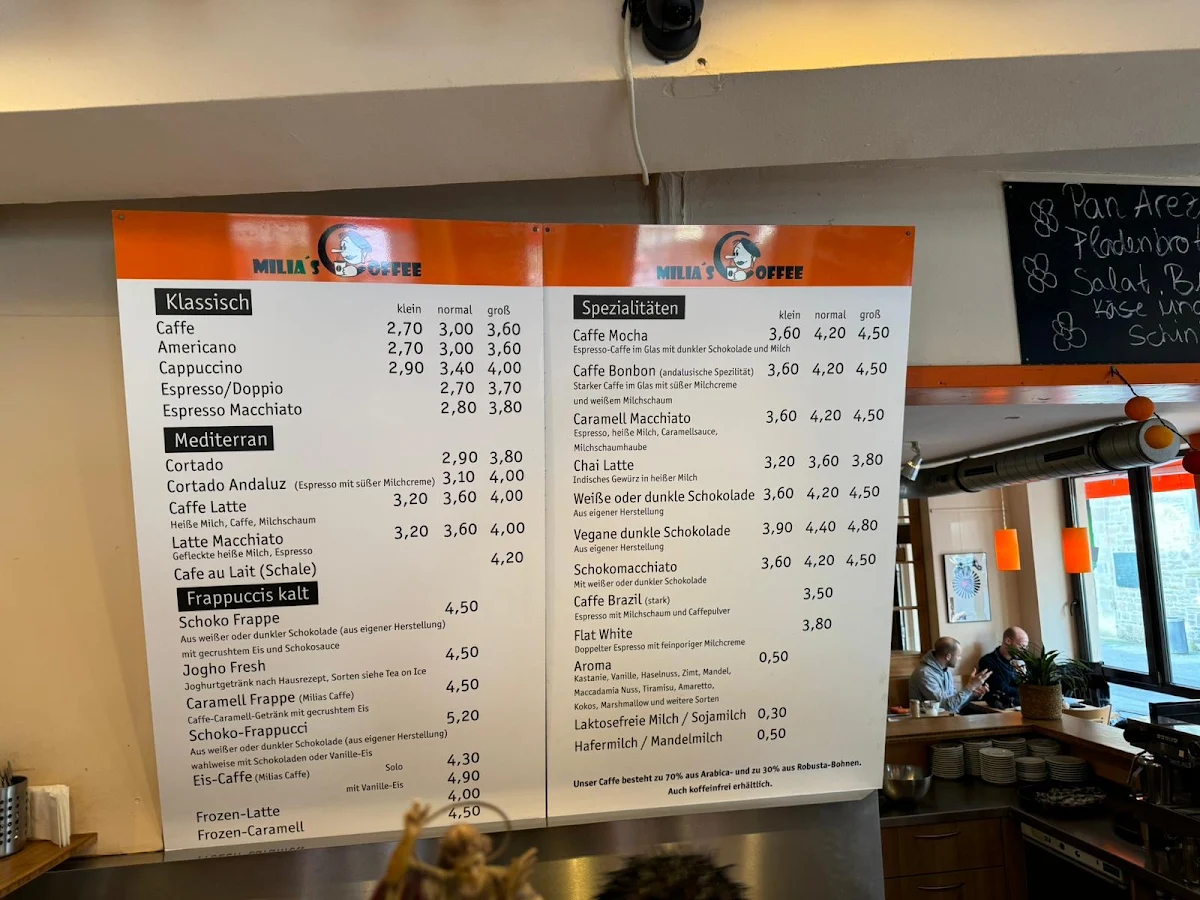 Speisekarte, Milia's Coffee