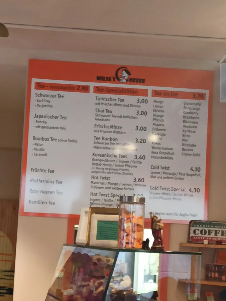 Speisekarte, Milia's Coffee