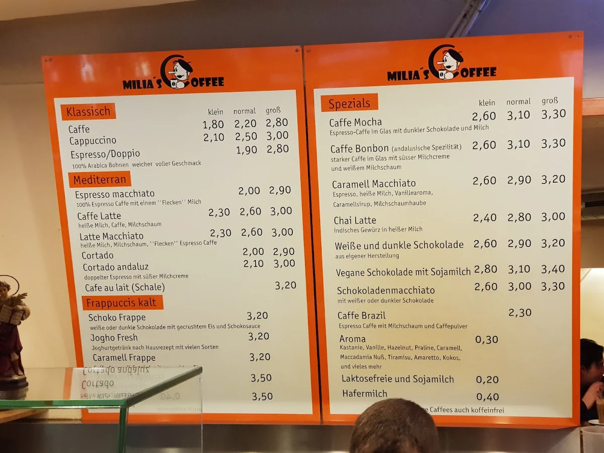 Speisekarte, Milia's Coffee