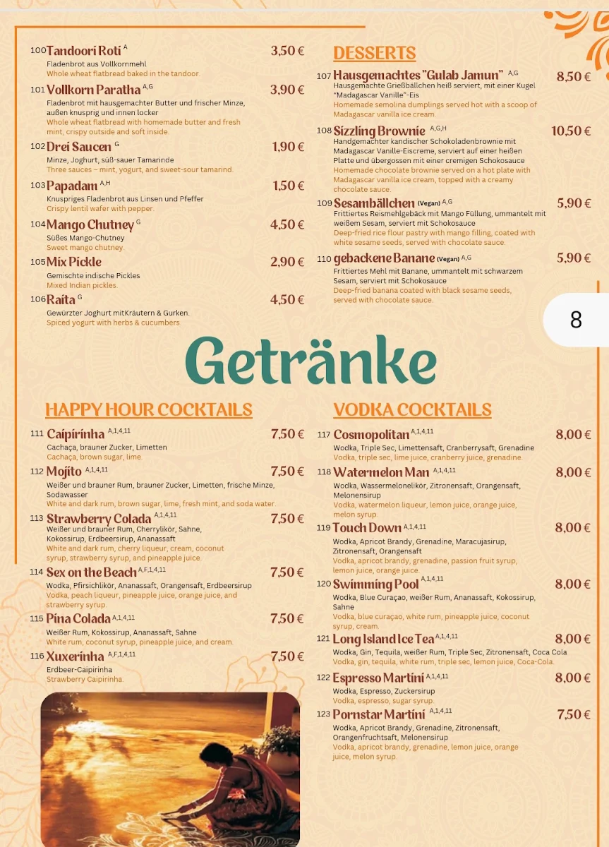 Speisekarte, Sanjha Tadka Indisches Restaurant